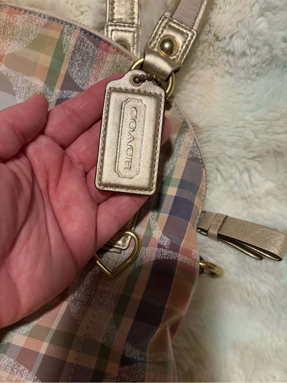Coach Poppy Plaid Multicolor Bag with Gold Accents - Picture 6 of 9